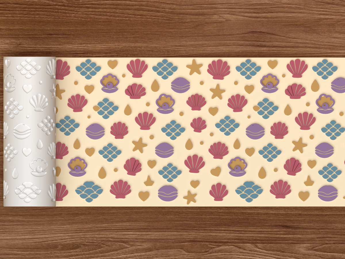 Coastal Seashell Textured Roller - 02 wide shot emboss colored