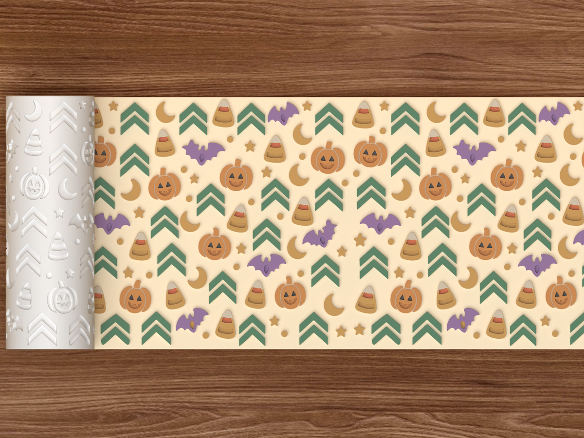 Candy Corn Chevron Halloween Textured Roller STL File - 02 wide shot emboss colored