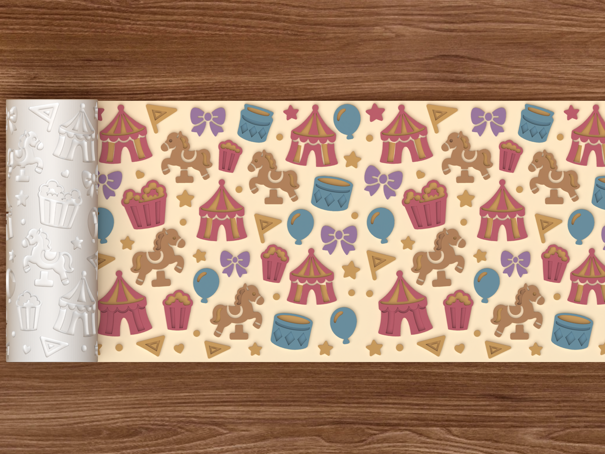 Vintage Circus Party Textured Roller STL File - 02 wide shot emboss colored