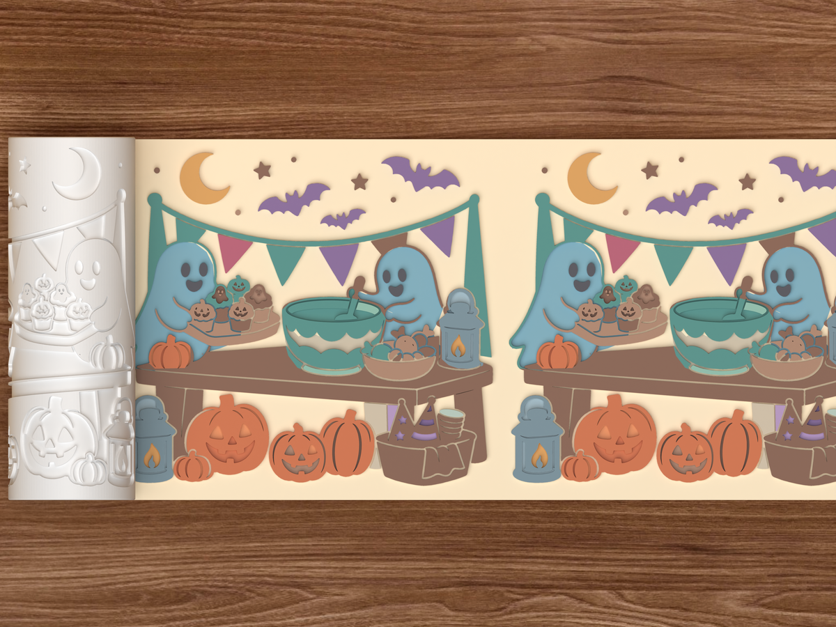 Spooky Party Prep Table Textured Roller STL File - 02 wide shot emboss colored