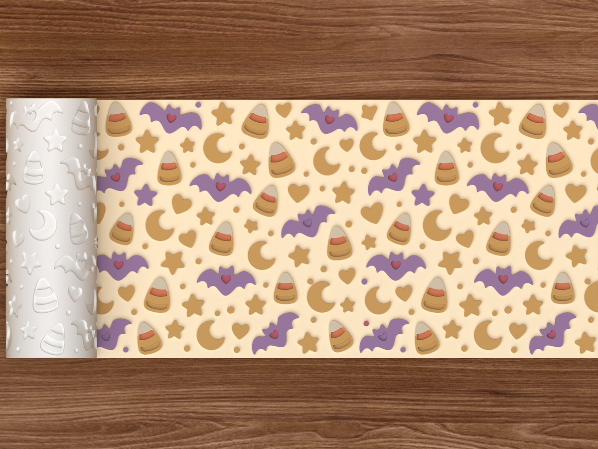 Candy Corn Bat Confetti Textured Roller STL File - 02 wide shot emboss colored