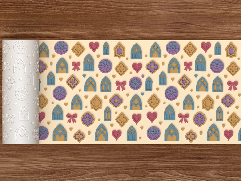 Gothic Cathedral Romance Textured Roller STL File - 02 wide shot emboss colored