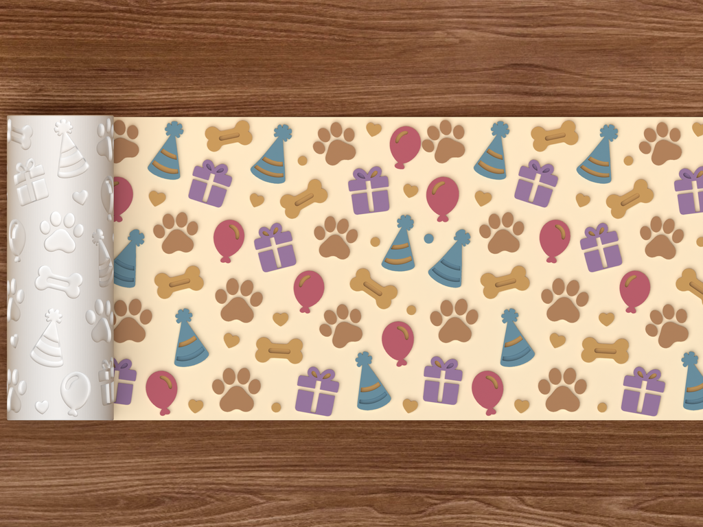 Pet Birthday Textured Roller STL File - 02 wide shot emboss colored