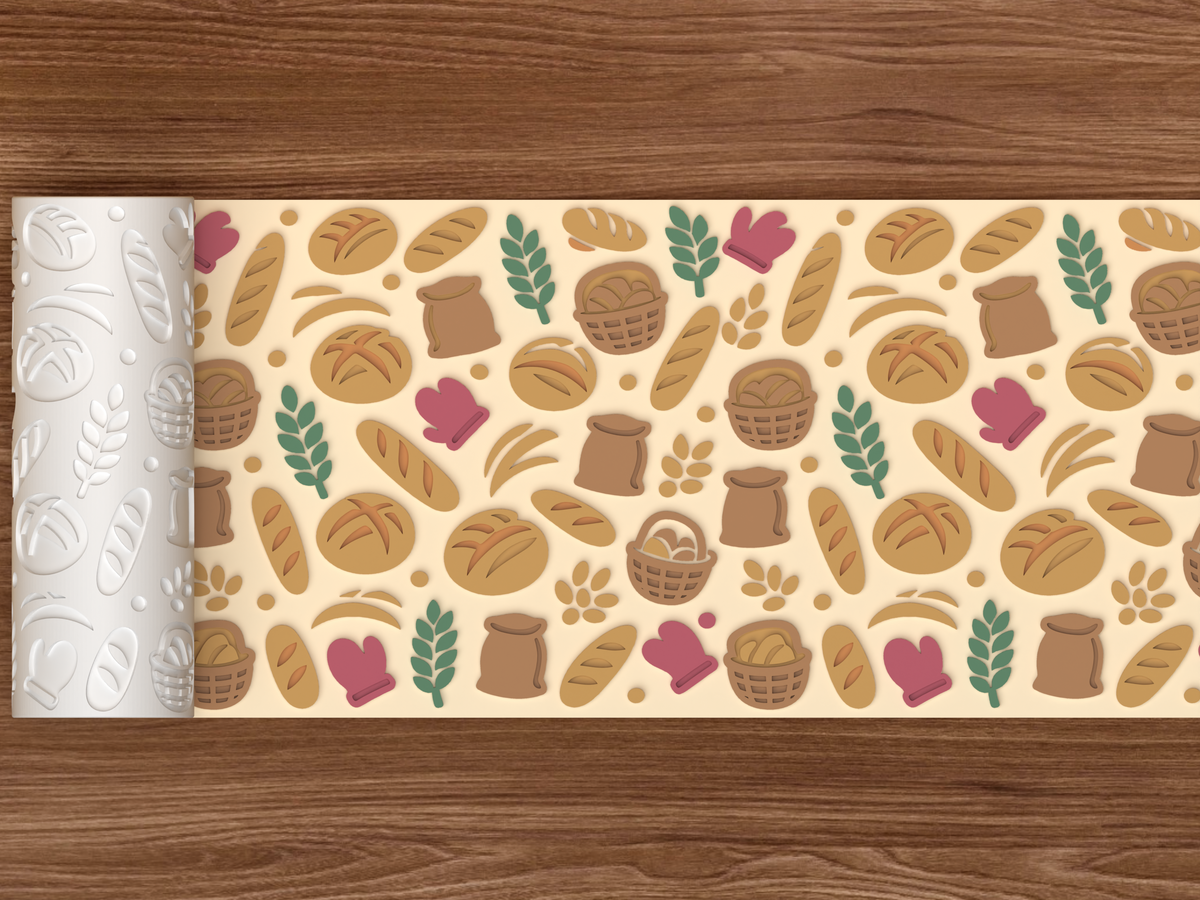 Sourdough Bread Bakery Textured Roller STL File - 02 wide shot emboss colored