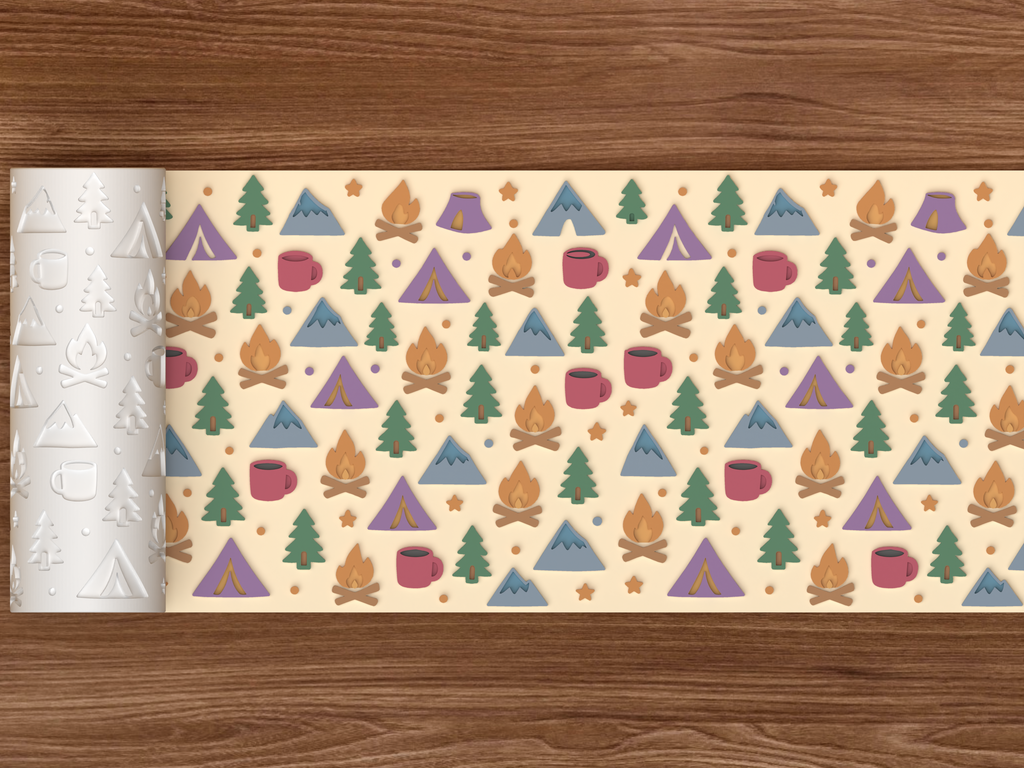 Camping Adventure Textured Roller STL File - 02 wide shot emboss colored