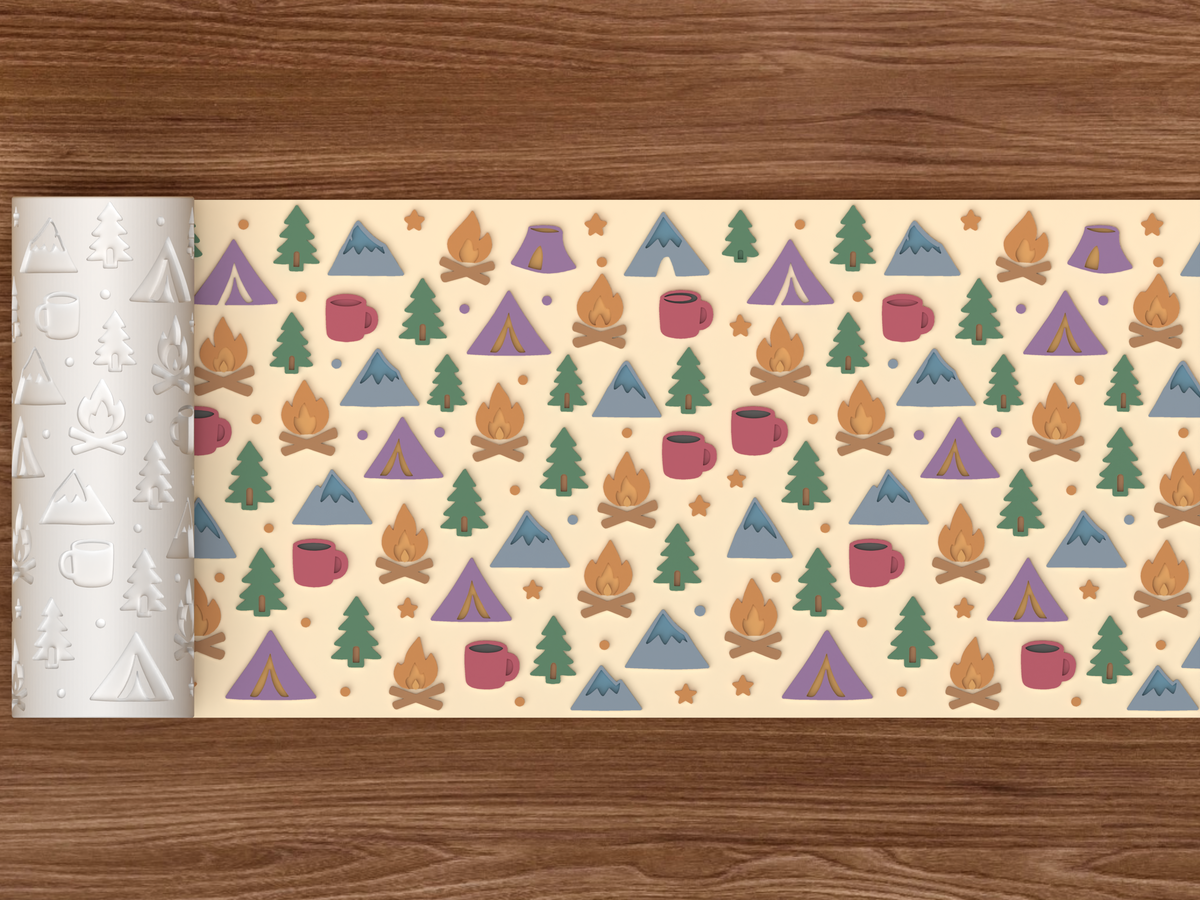 Camping Adventure Textured Roller STL File - 02 wide shot emboss colored