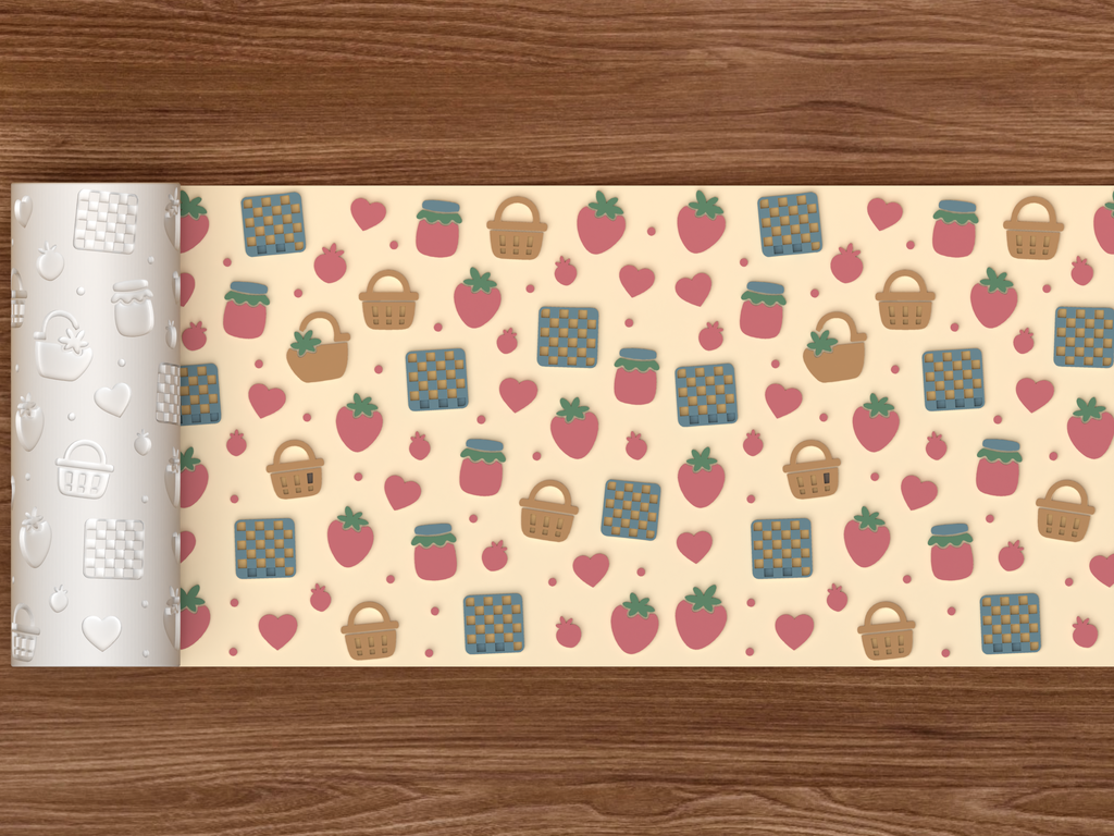 Strawberry Picnic Textured Roller STL File - 02 wide shot emboss colored