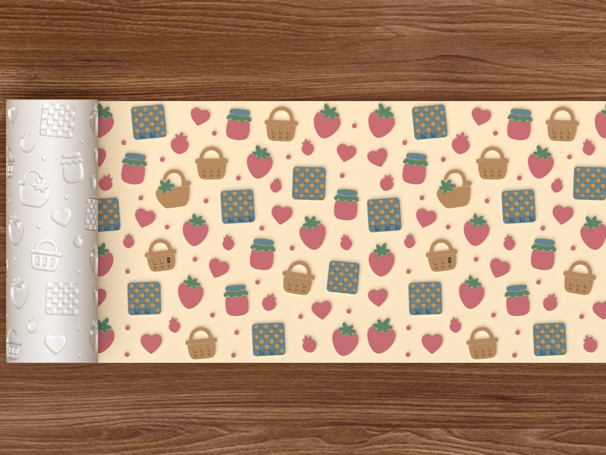 Strawberry Picnic Textured Roller STL File - 02 wide shot emboss colored