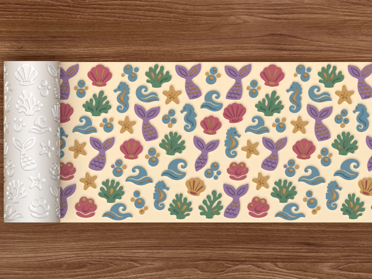 Mermaid Lagoon Textured Roller STL File - 02 wide shot emboss colored