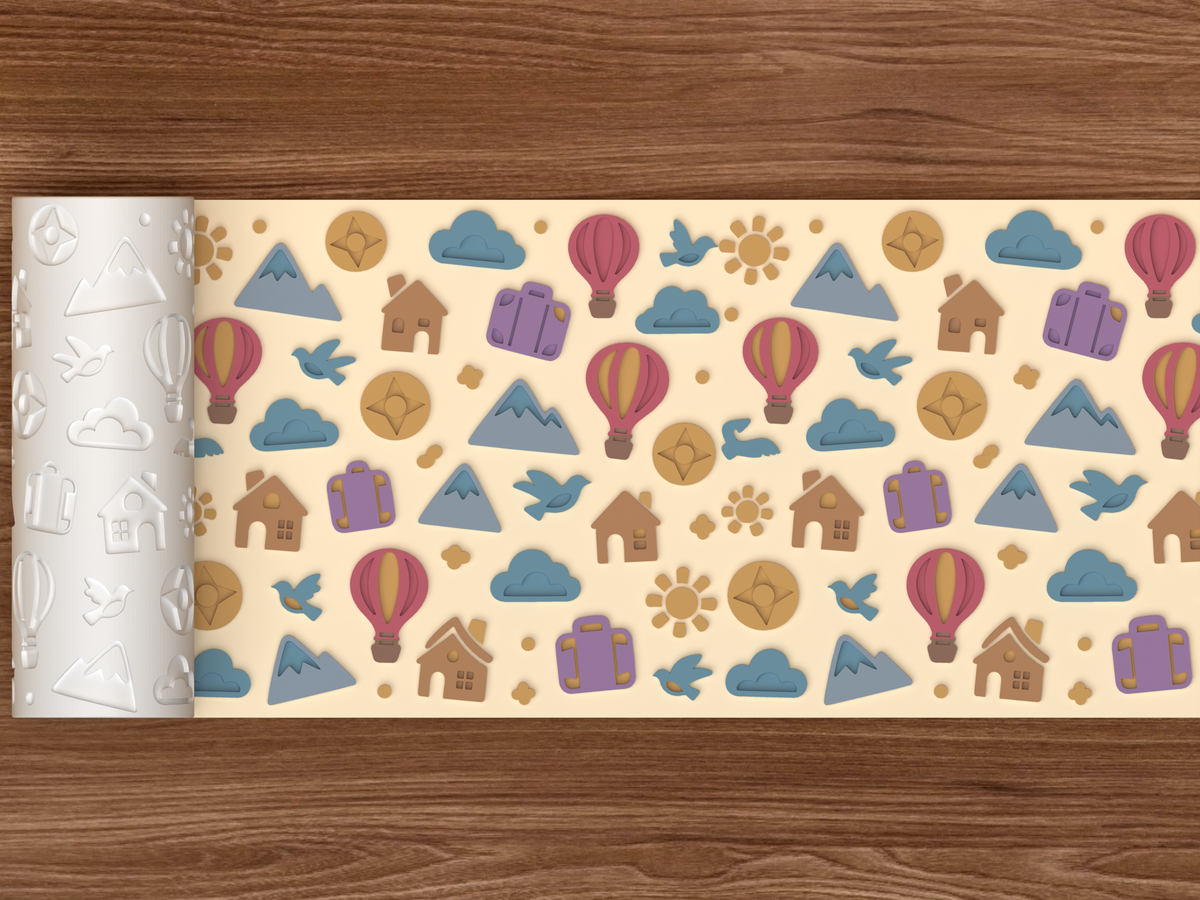 Hot Air Balloon Journey Textured Roller STL File - 02 wide shot emboss colored