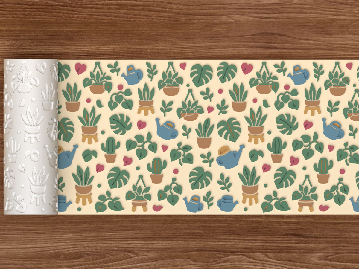 Houseplant Jungle Textured Roller STL File - 02 wide shot emboss colored