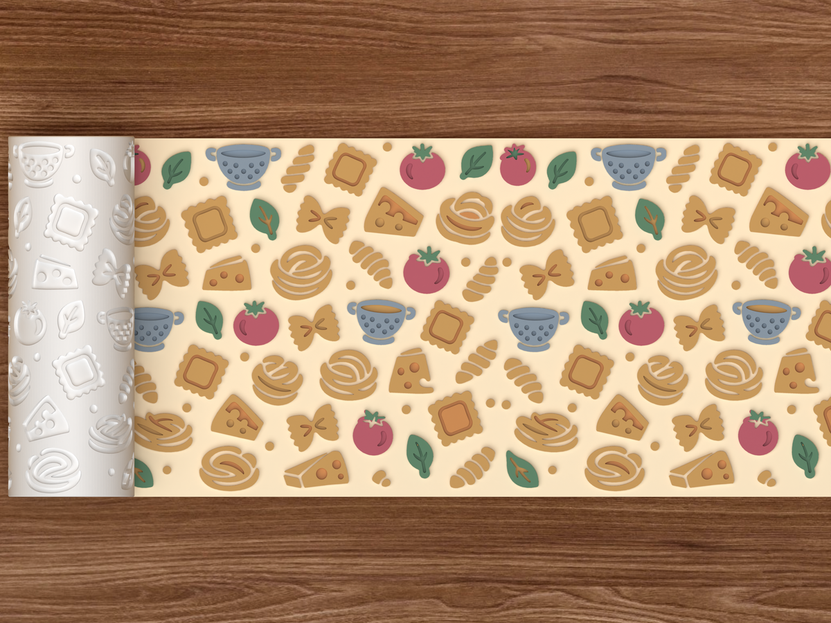 Pasta Night Textured Roller STL File - 02 wide shot emboss colored