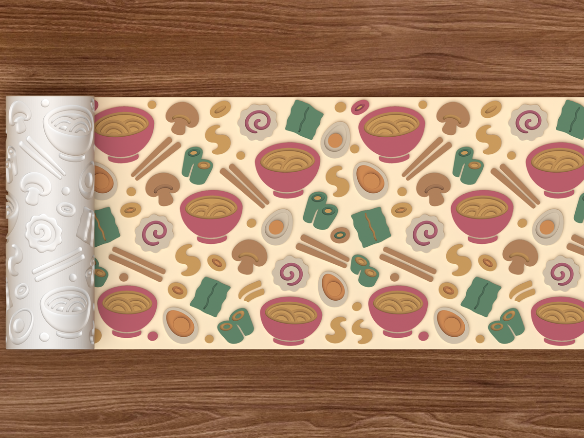 Ramen Noodle Bowl Textured Roller STL File - 02 wide shot emboss colored