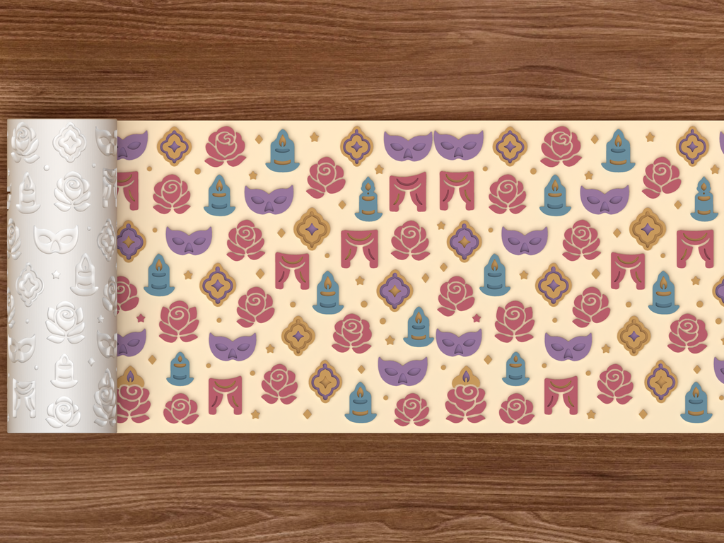Gothic Masquerade Romance Textured Roller STL File - 02 wide shot emboss colored
