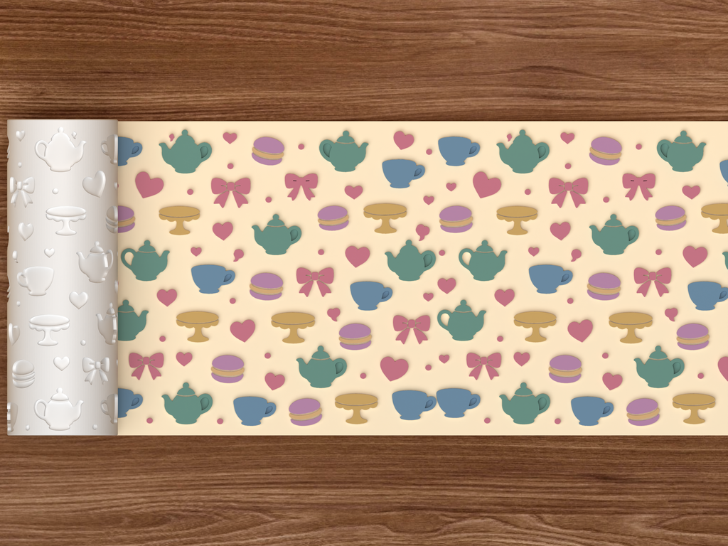 Tea Party Textured Roller STL File - 02 wide shot emboss colored