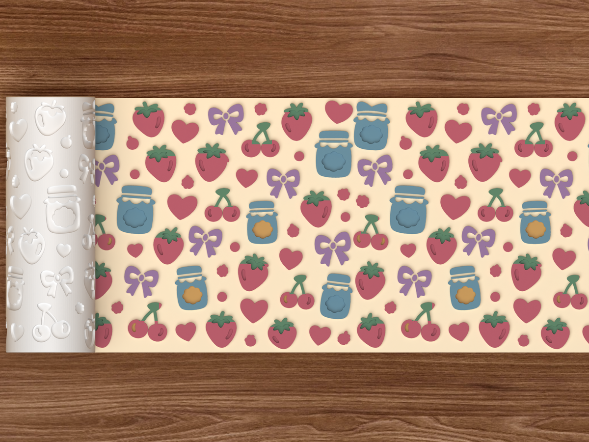 Berry Sweet Jam Textured Roller STL File - 02 wide shot emboss colored