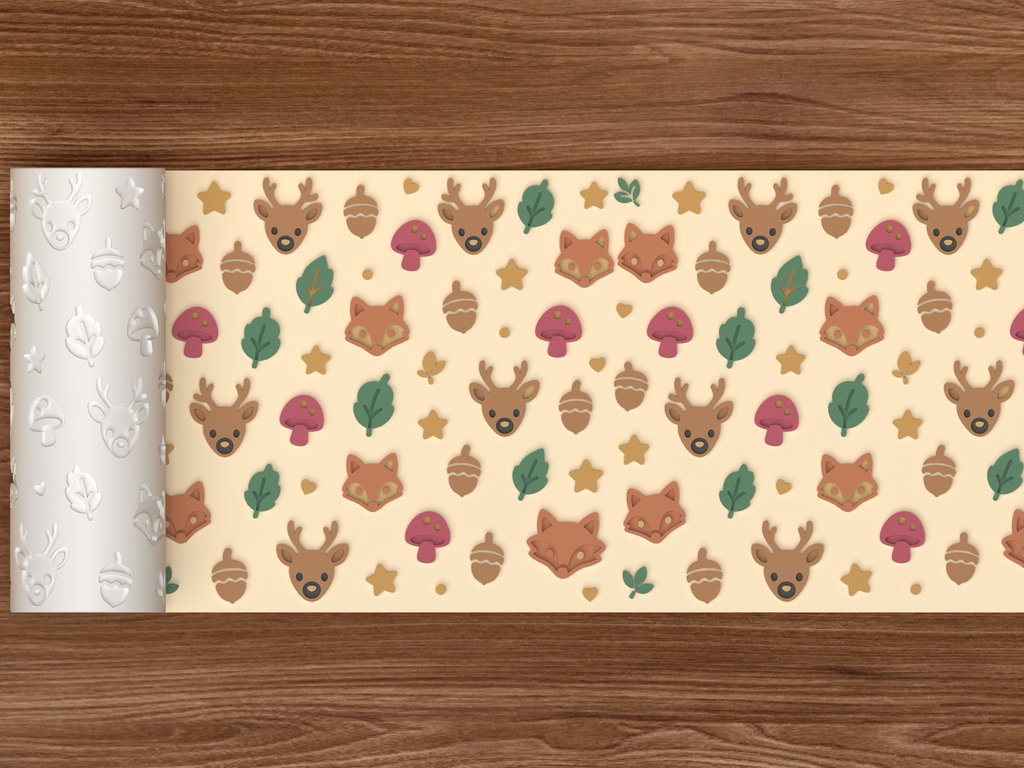 Woodland Forest Animals Textured Roller STL File - 02 wide shot emboss colored