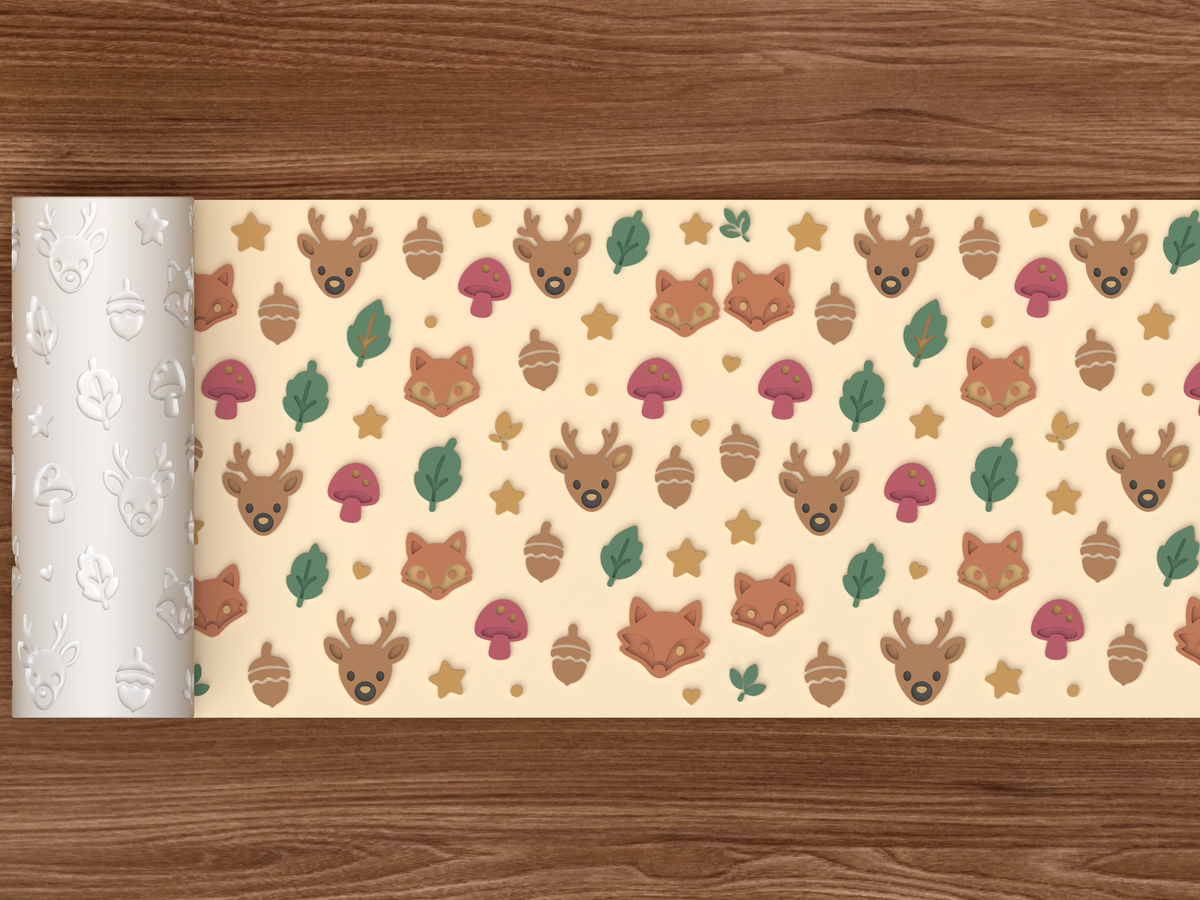 Woodland Forest Animals Textured Roller STL File - 02 wide shot emboss colored