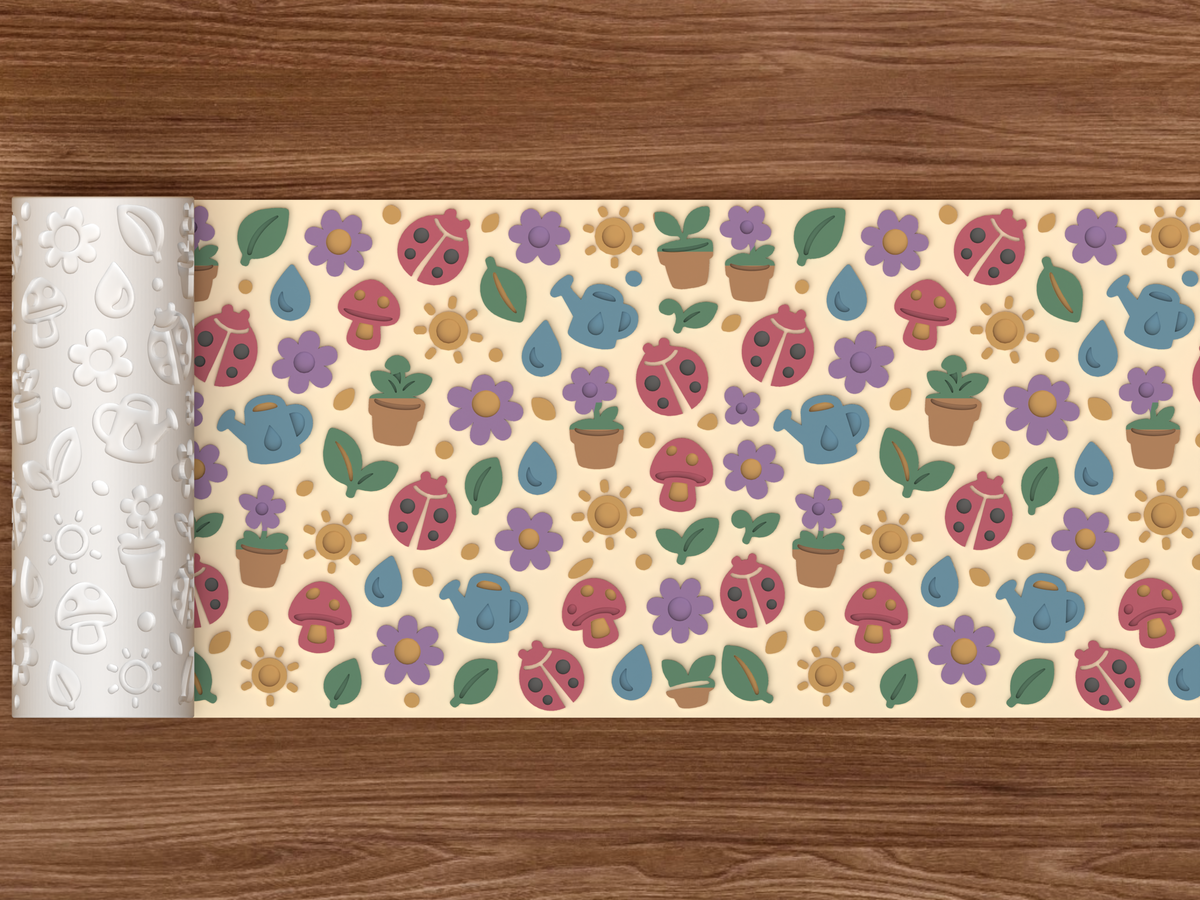 Ladybug Garden Textured Roller STL File - 02 wide shot emboss colored