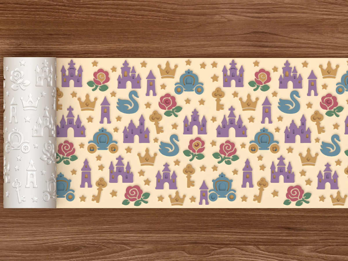 Fairytale Cae Textured Roller STL File - 02 wide shot emboss colored