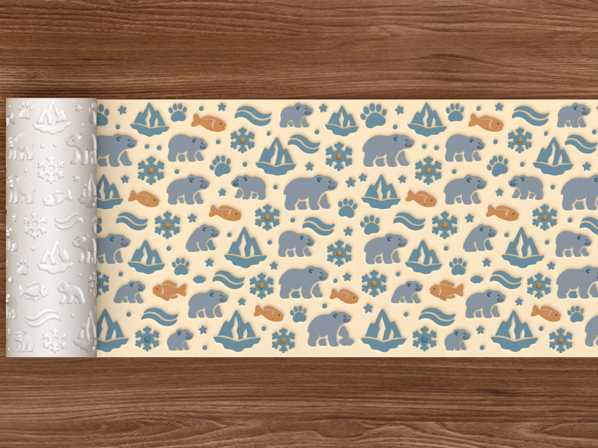 Polar Bear Arctic Textured Roller STL File - 02 wide shot emboss colored