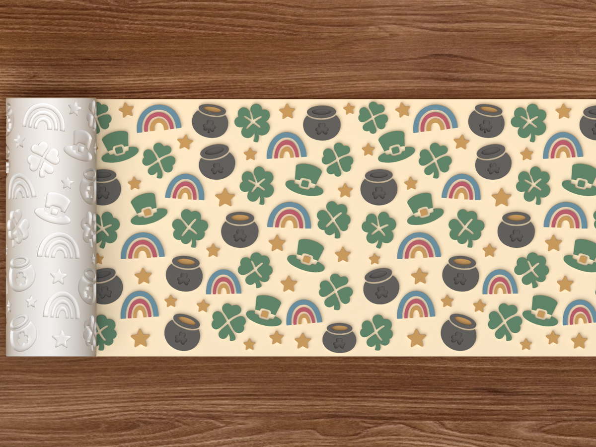 St Patrick's Day Textured Roller STL File - 02 wide shot emboss colored