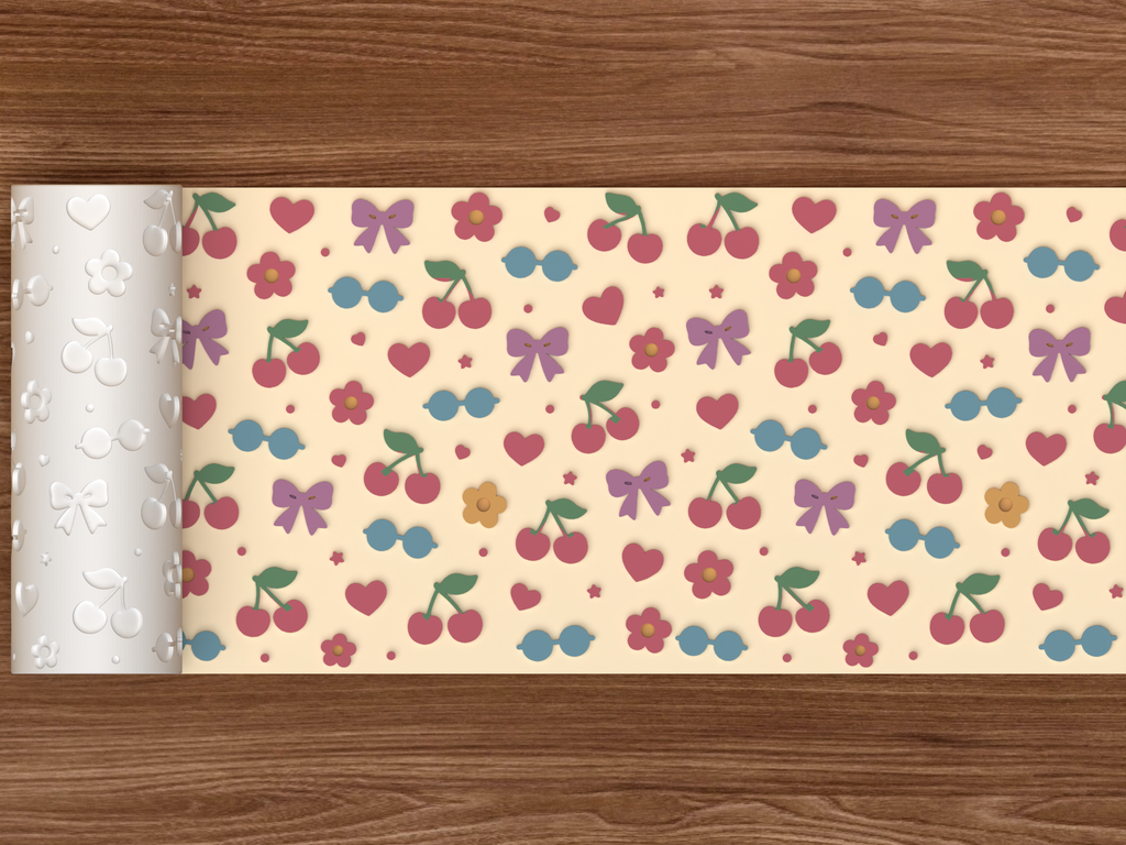 Cute Cherry Bow Textured Roller STL File - 02 wide shot emboss colored