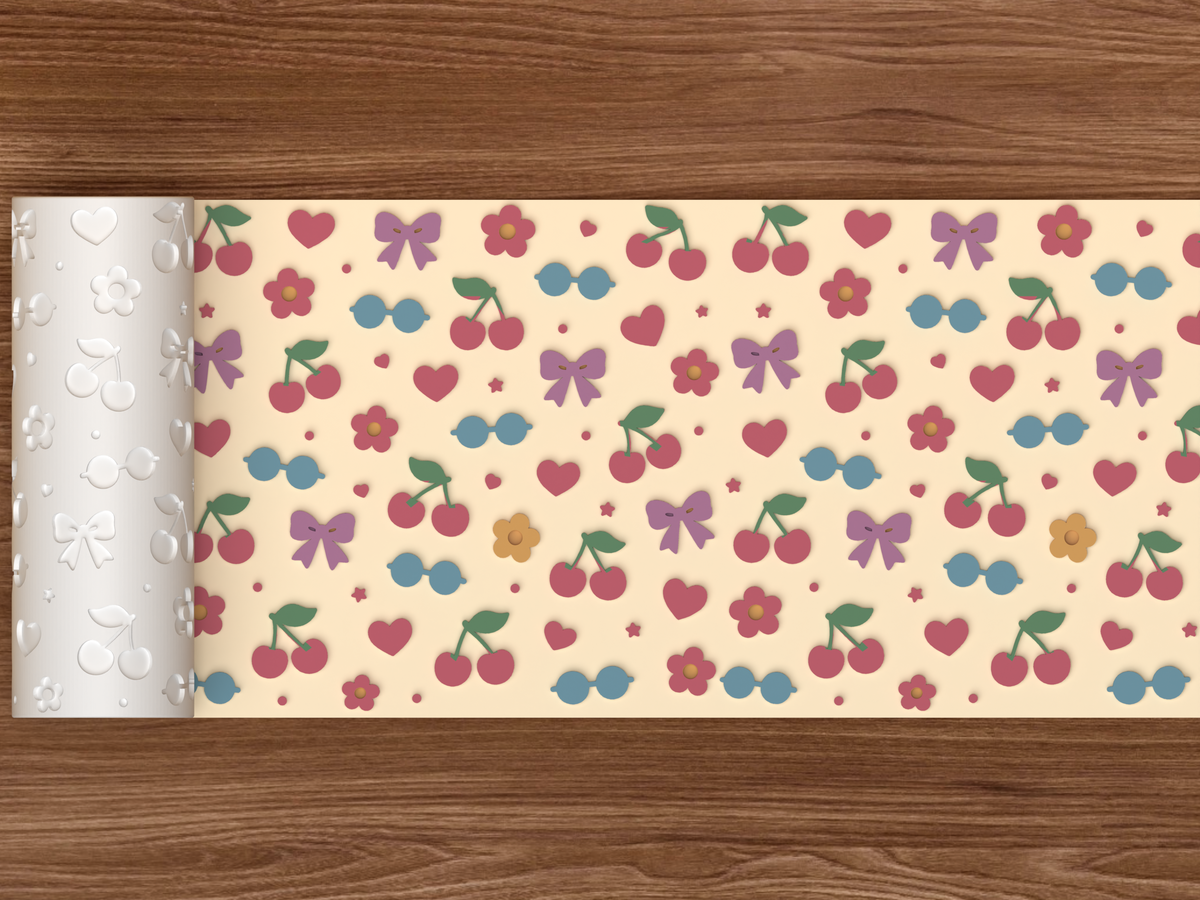 Cute Cherry Bow Textured Roller STL File - 02 wide shot emboss colored