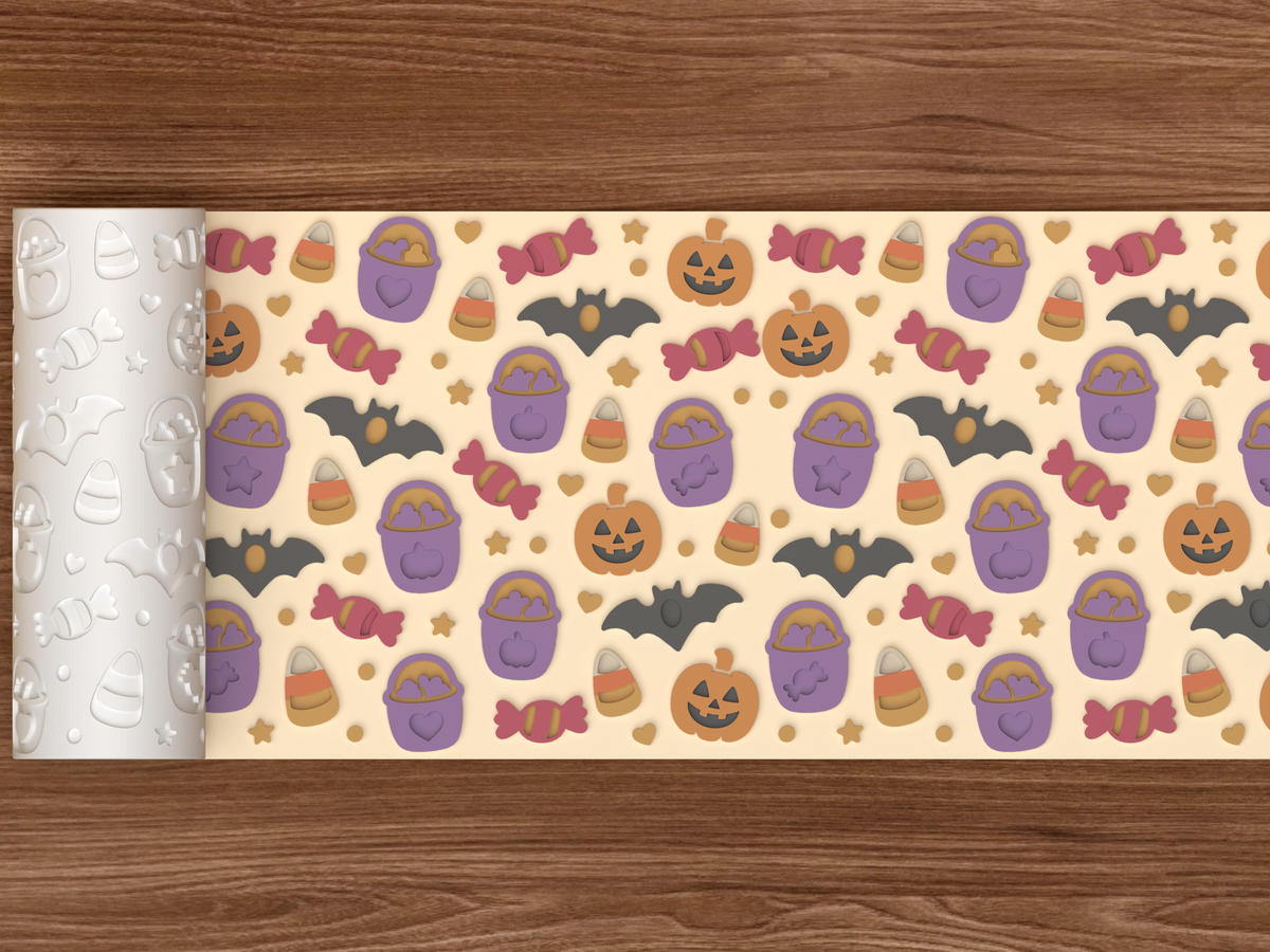 Trick Or Treat Candy Bucket Textured Roller - 02 wide shot emboss colored