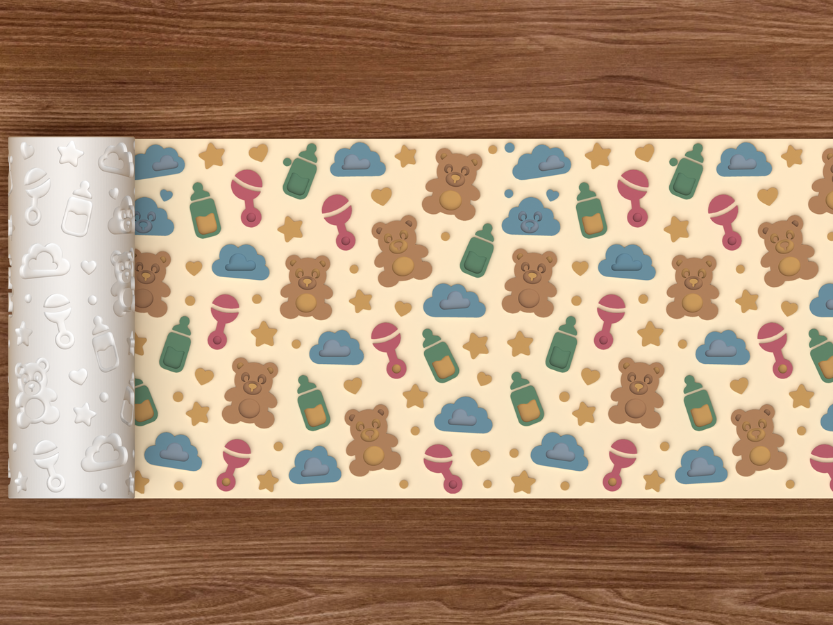Baby Shower Teddy Bear Textured Roller - 02 wide shot emboss colored