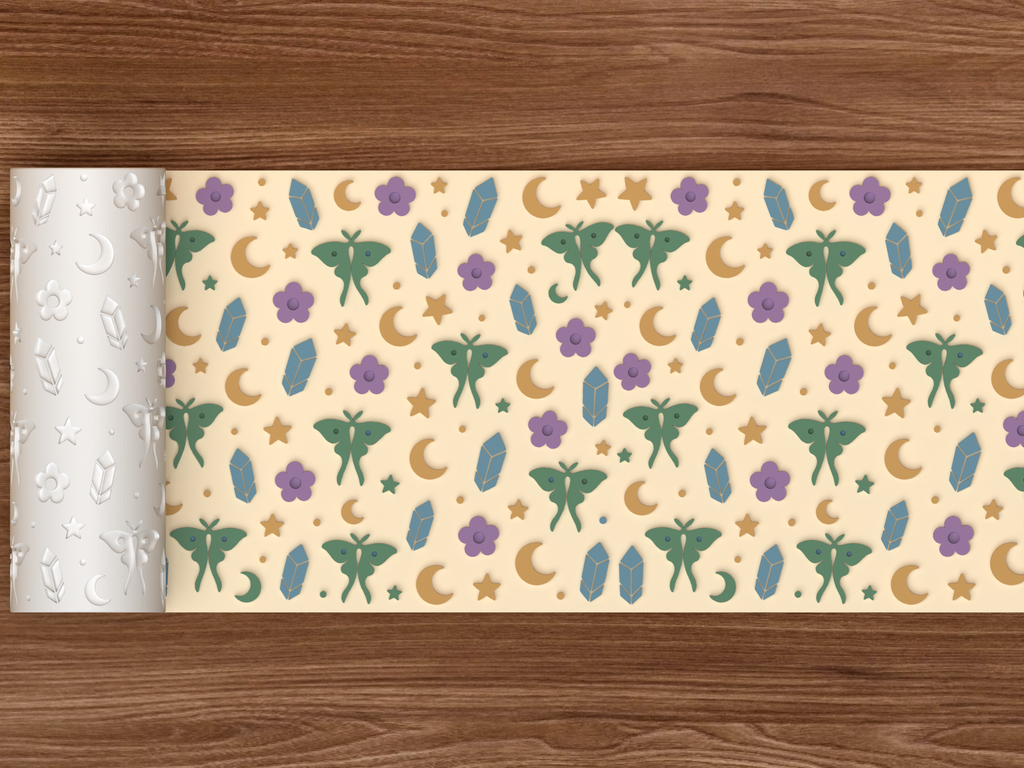 Celestial Luna Moth Textured Roller STL File - 02 wide shot emboss colored