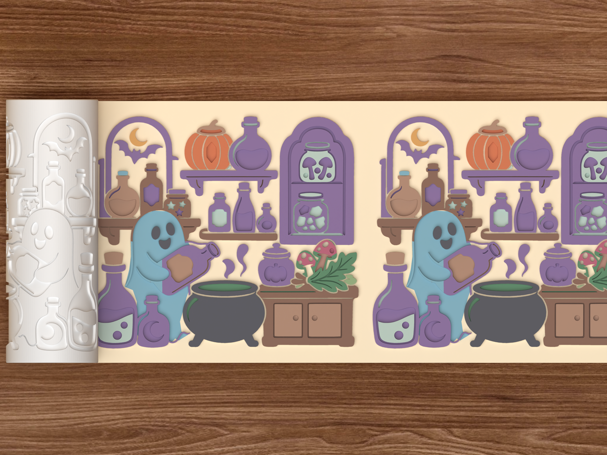 Potion Pantry Wall Textured Roller STL File - 02 wide shot emboss colored