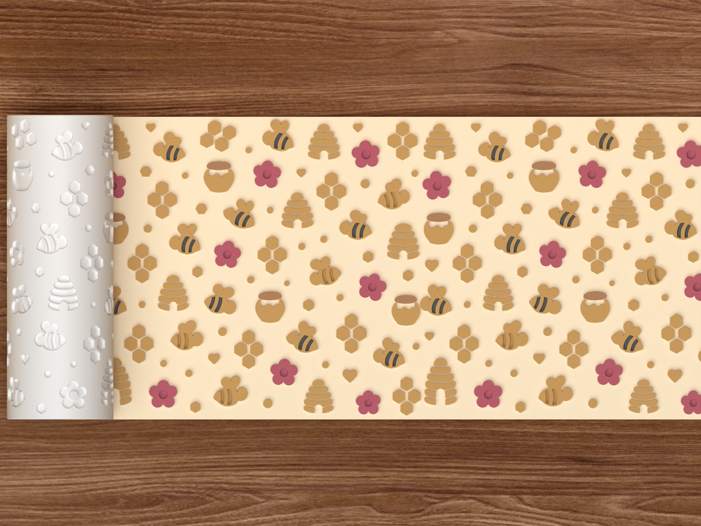 Honey Bee Garden Textured Roller STL File - 02 wide shot emboss colored
