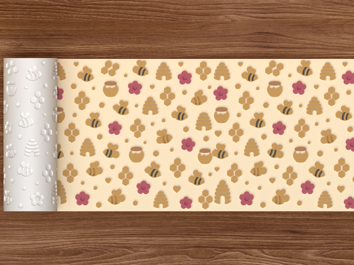 Honey Bee Garden Textured Roller STL File - 02 wide shot emboss colored