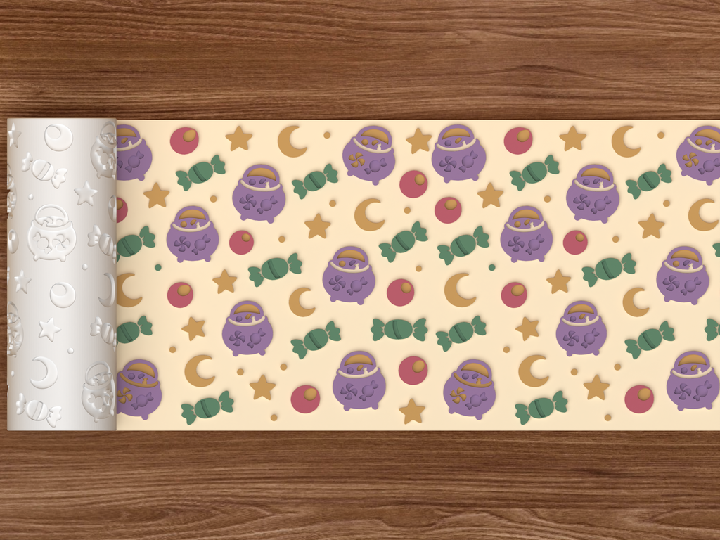 Candy Cauldron Textured Roller STL File - 02 wide shot emboss colored