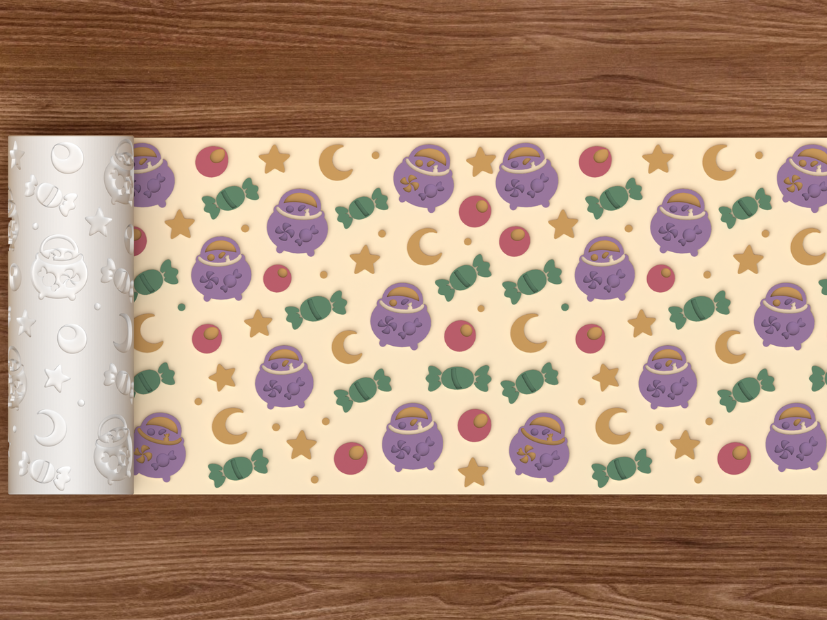 Candy Cauldron Textured Roller STL File - 02 wide shot emboss colored