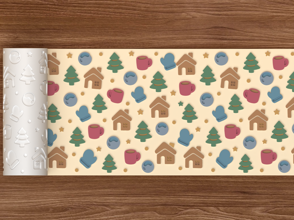 Cozy Winter Cabin Textured Roller STL File - 02 wide shot emboss colored