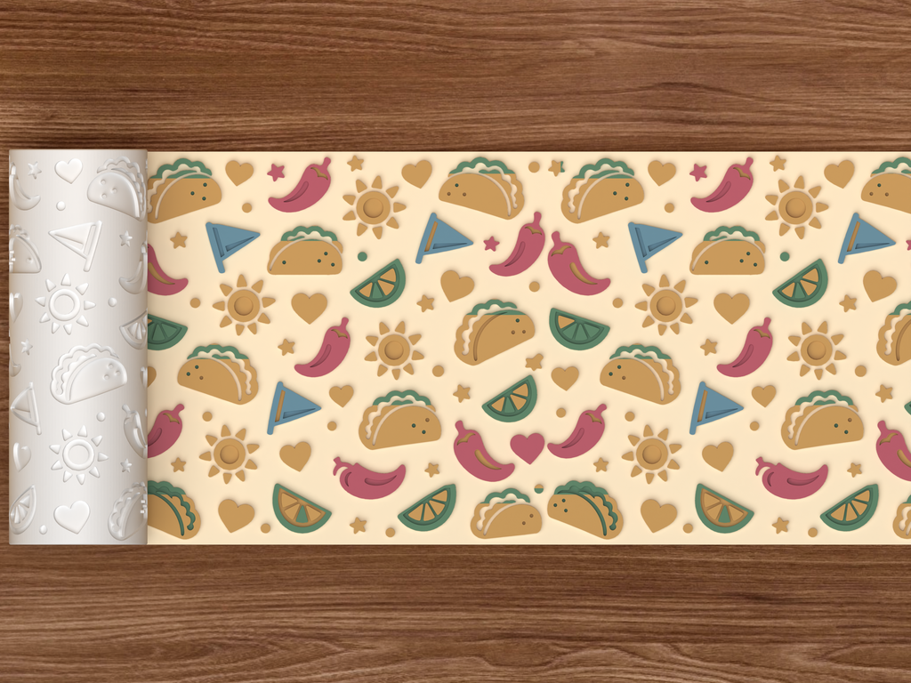 Taco Tuesday Fiesta Textured Roller STL File - 02 wide shot emboss colored