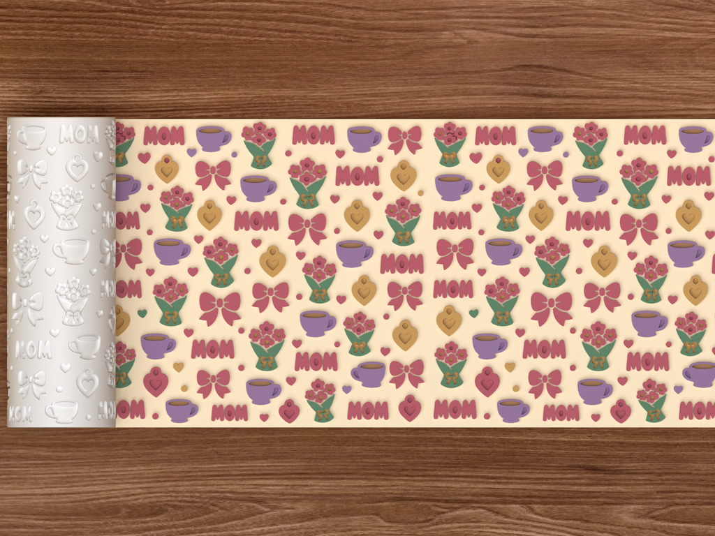 Mother's Day Tea Floral Textured Roller STL File - 02 wide shot emboss colored