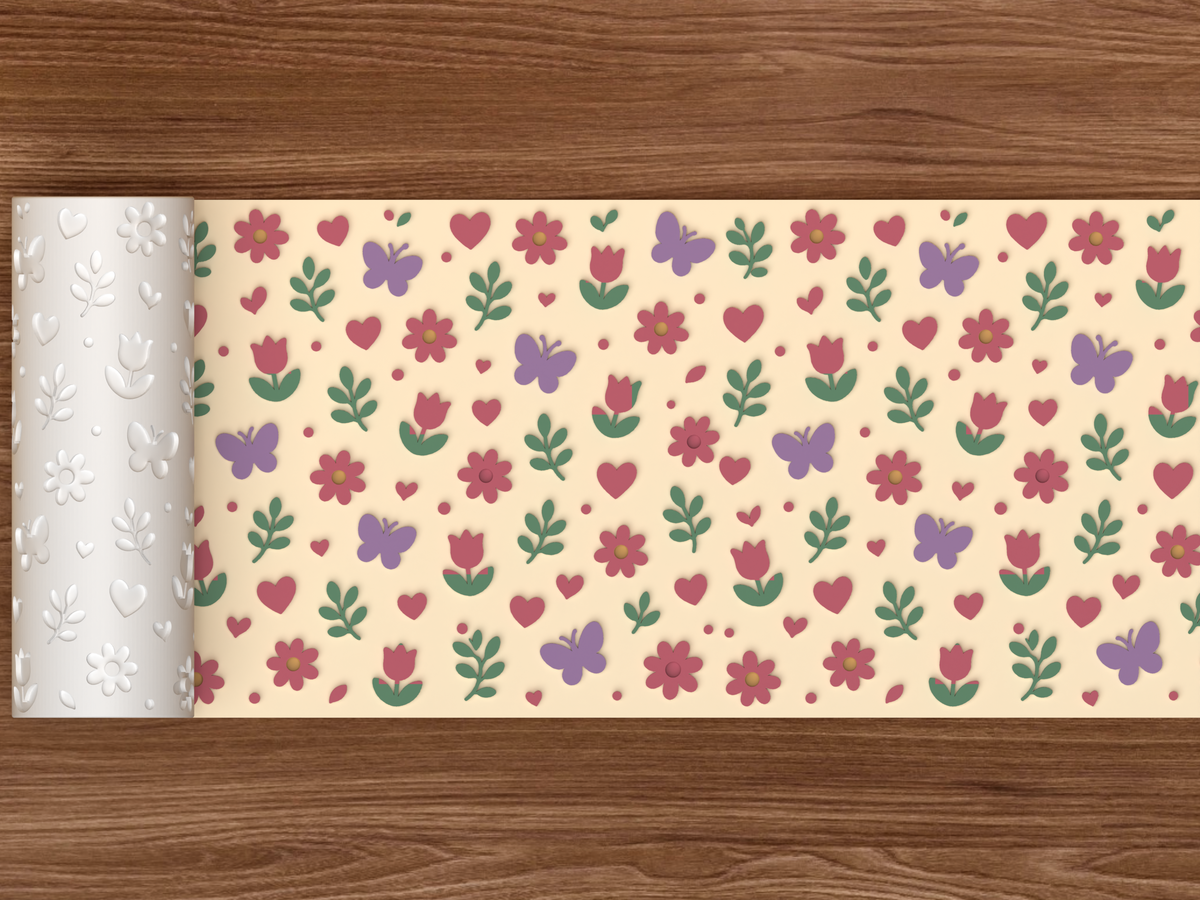 Spring Garden Hearts Textured Roller STL File - 02 wide shot emboss colored