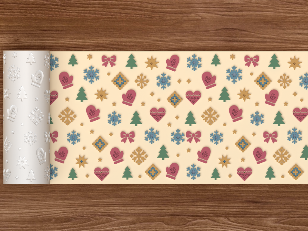 Nordic Winter Holiday Textured Roller STL File - 02 wide shot emboss colored