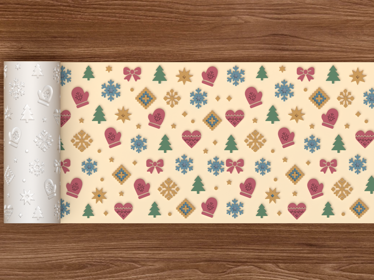 Nordic Winter Holiday Textured Roller STL File - 02 wide shot emboss colored