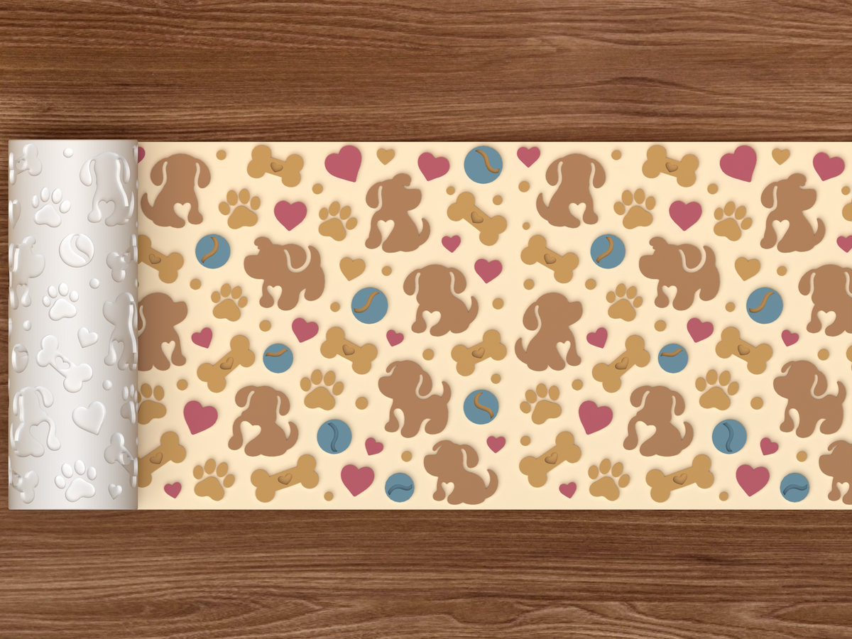 Puppy Love Textured Roller STL File - 02 wide shot emboss colored