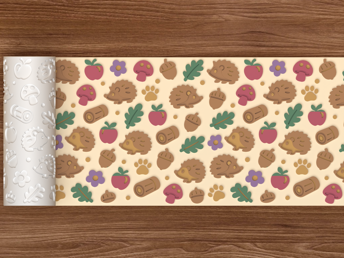 Hedgehog Woodland Textured Roller STL File - 02 wide shot emboss colored