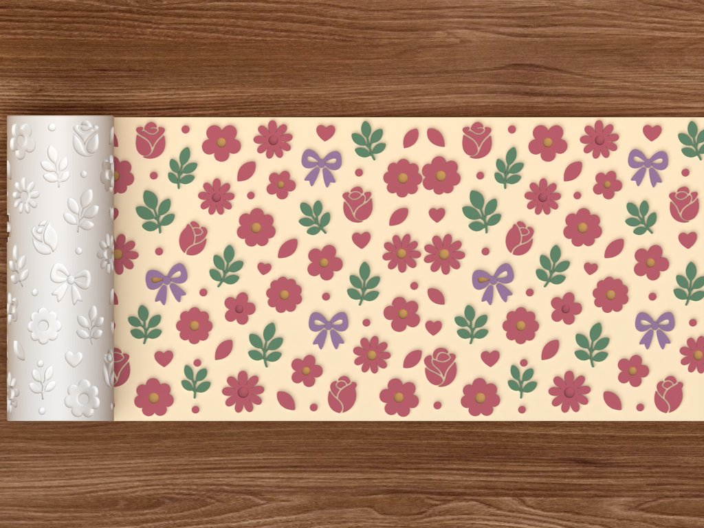 Whimsical Floral Garden Textured Roller STL File - 02 wide shot emboss colored