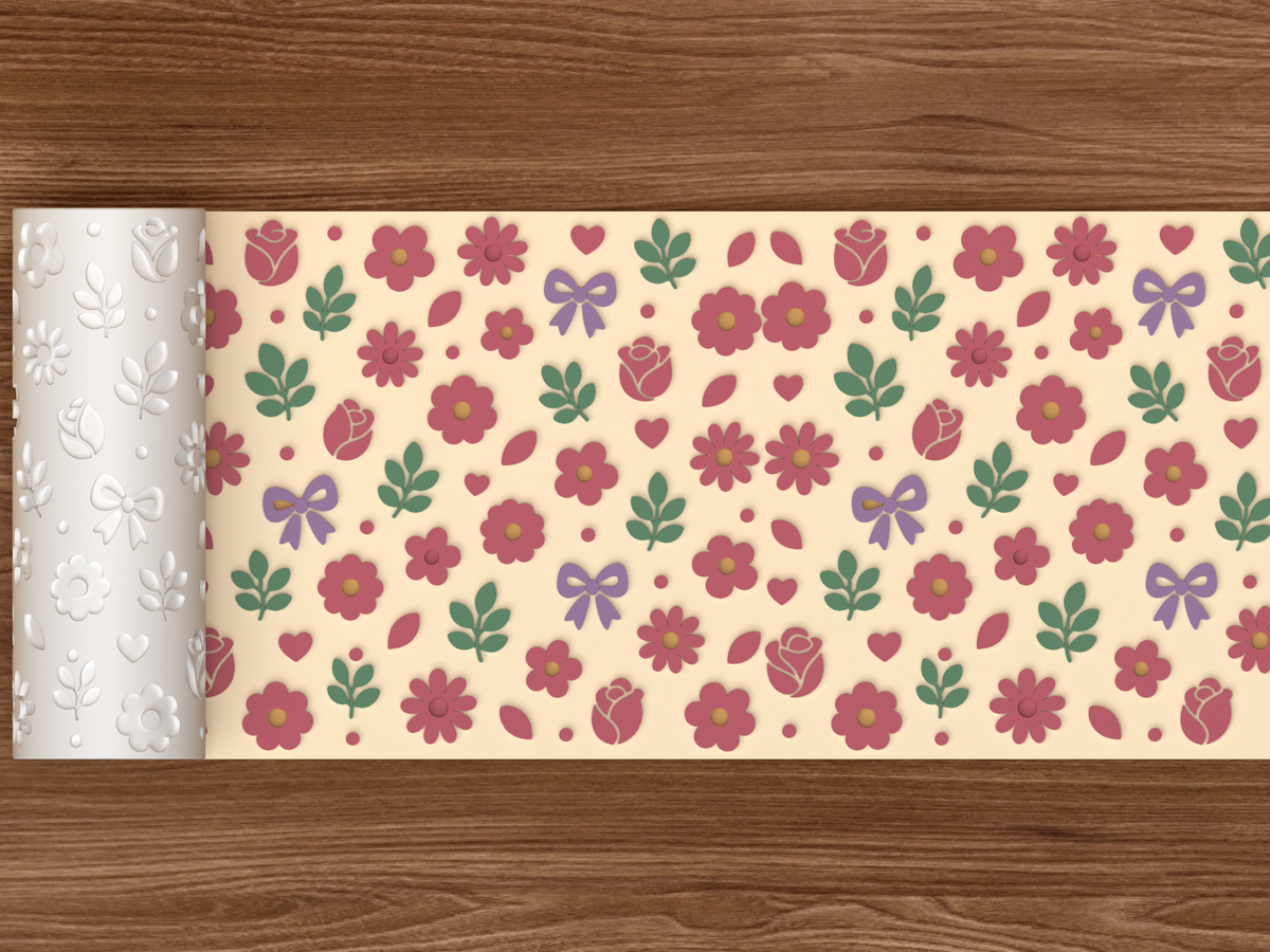 Whimsical Floral Garden Textured Roller STL File - 02 wide shot emboss colored