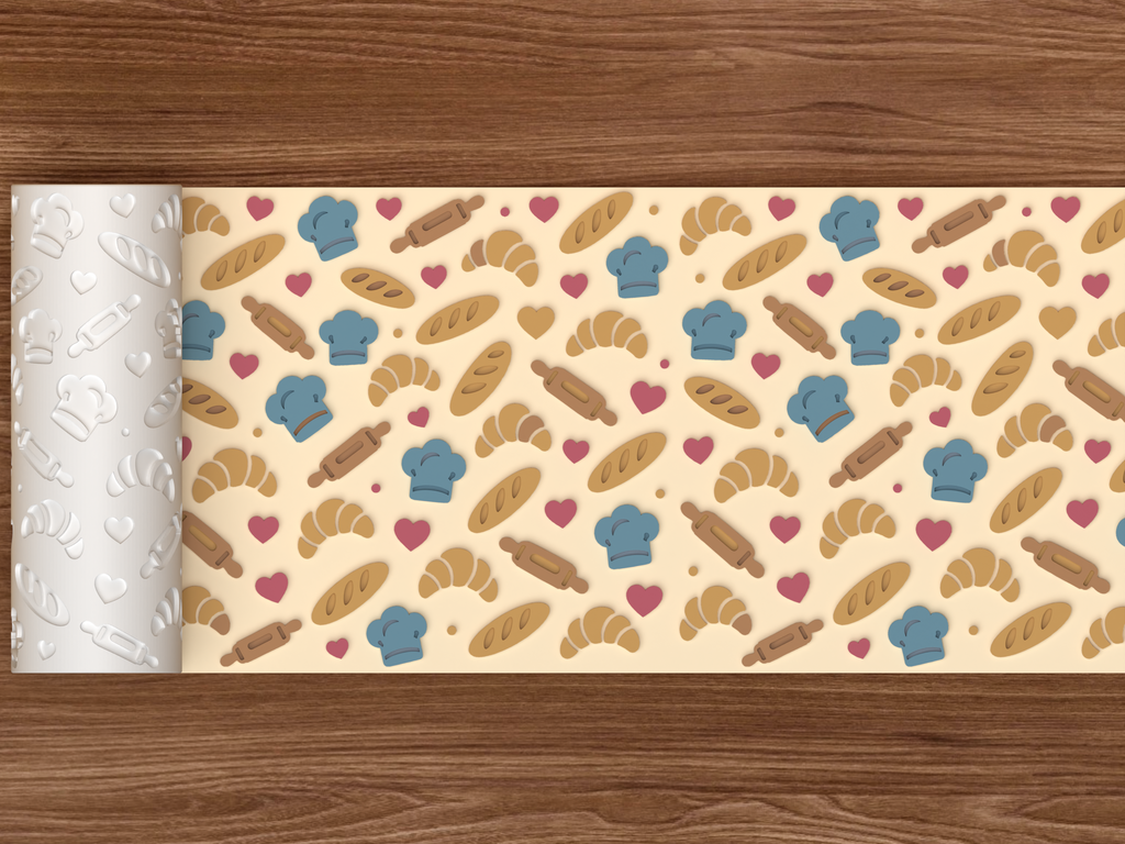 Bakery Pastry Textured Roller STL File - 02 wide shot emboss colored