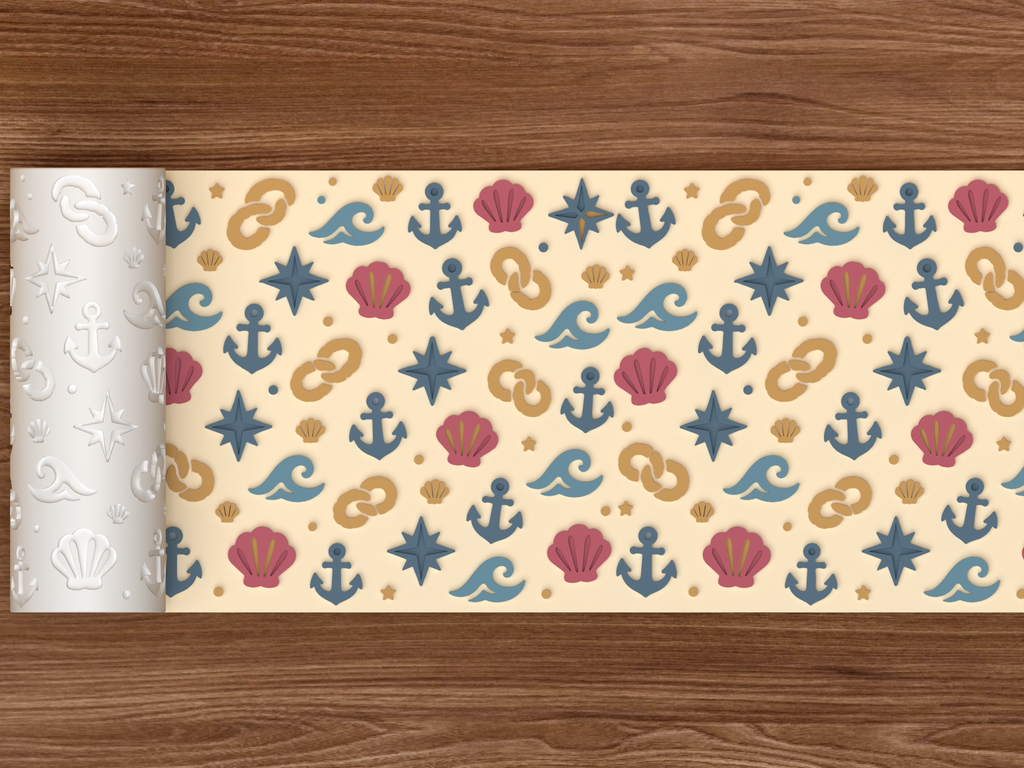 Nautical Ocean Textured Roller STL File - 02 wide shot emboss colored