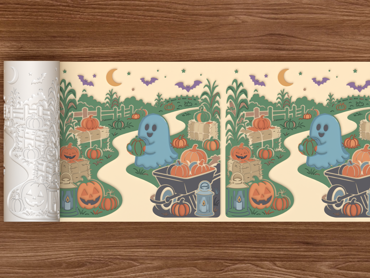 Pumpkin Patch Harvest Lane Textured Roller STL File - 02 wide shot emboss colored