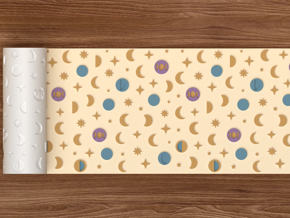 Celestial Moon Phases Textured Roller STL File - 02 wide shot emboss colored